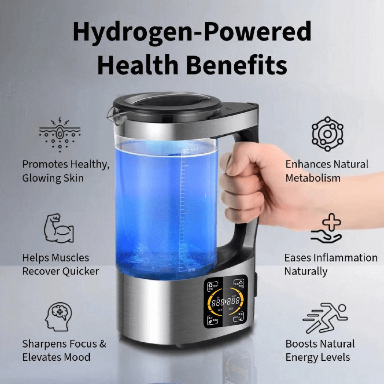 HydroVibex™ Hydrogen Water Pitcher 64oz (2L) Electric Ionizer 110V (240V) Water Filter Generator